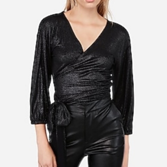 Metallic Tie Front Wrap Blouse - Picture 1 of 7